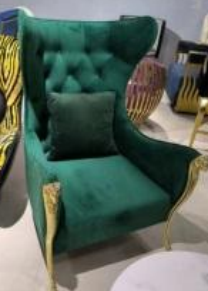 Stainless Steel- Green Accent Chair